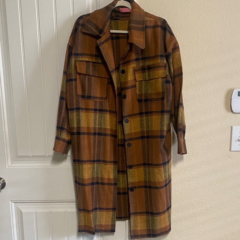 Plaid Brown and Yellow Button Down Cardigan- Sz S
